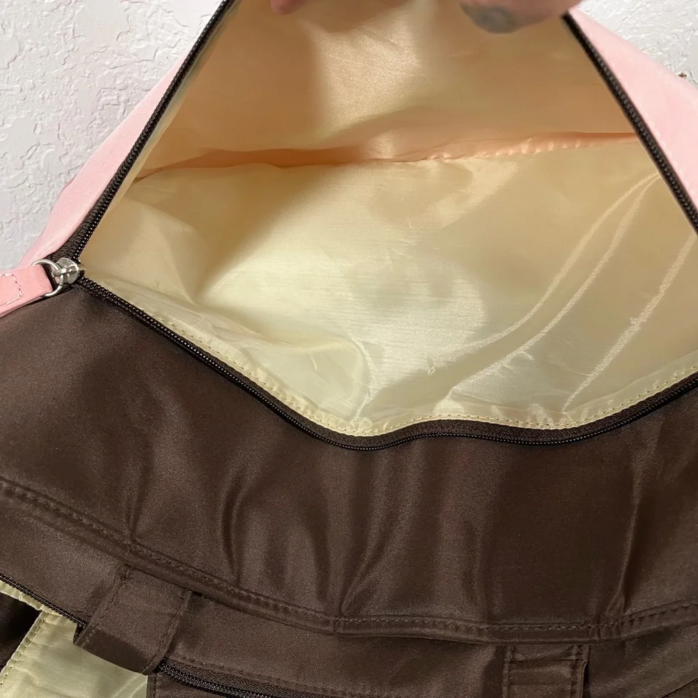 Gerber Pink and Brown Striped Diaper Bag with Changing Mat